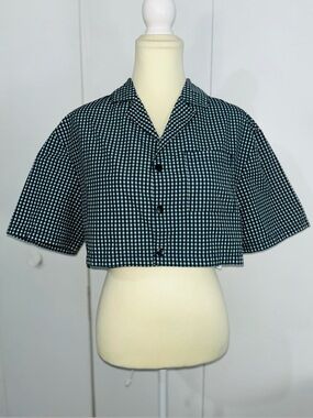 Collusion Cropped Gingham Button-Up Shirt